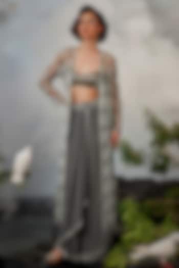 Grey Georgette Draped Skirt Set by Esha Sethi Thirani