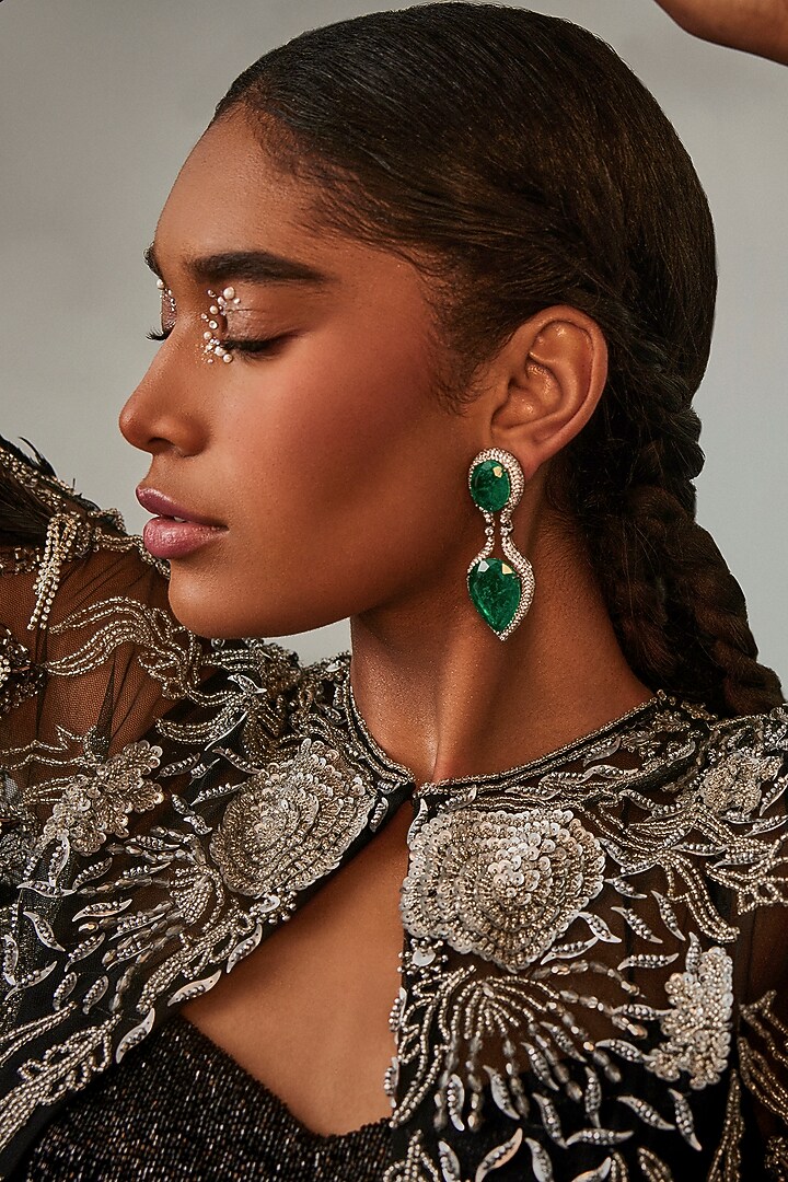 Black Tulle & Georgette Feather Embellishments Tiered Jacket Set by Esha Sethi Thirani at Pernia's Pop Up Shop