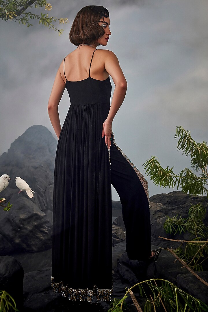 Black Georgette & Jersey Tie-Up Tunic Set by Esha Sethi Thirani at Pernia's Pop Up Shop