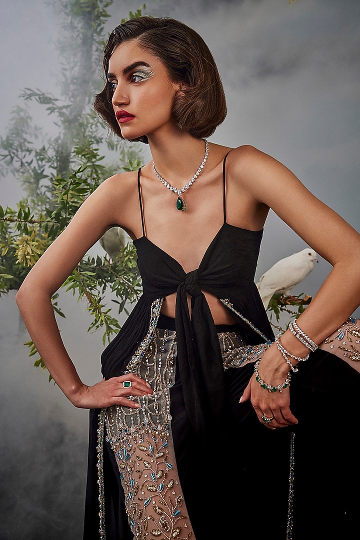 Black Georgette & Jersey Tie-Up Tunic Set by Esha Sethi Thirani at Pernia's Pop Up Shop