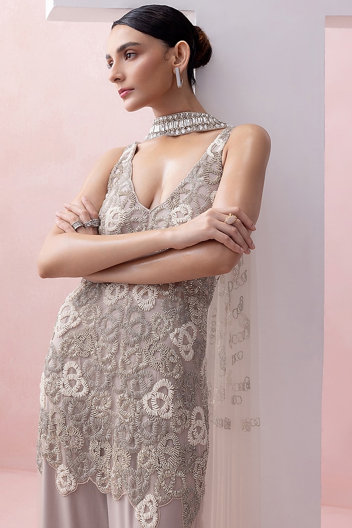 Stone Tulle Floral Tunic Set by Esha Sethi Thirani at Pernia's Pop Up Shop