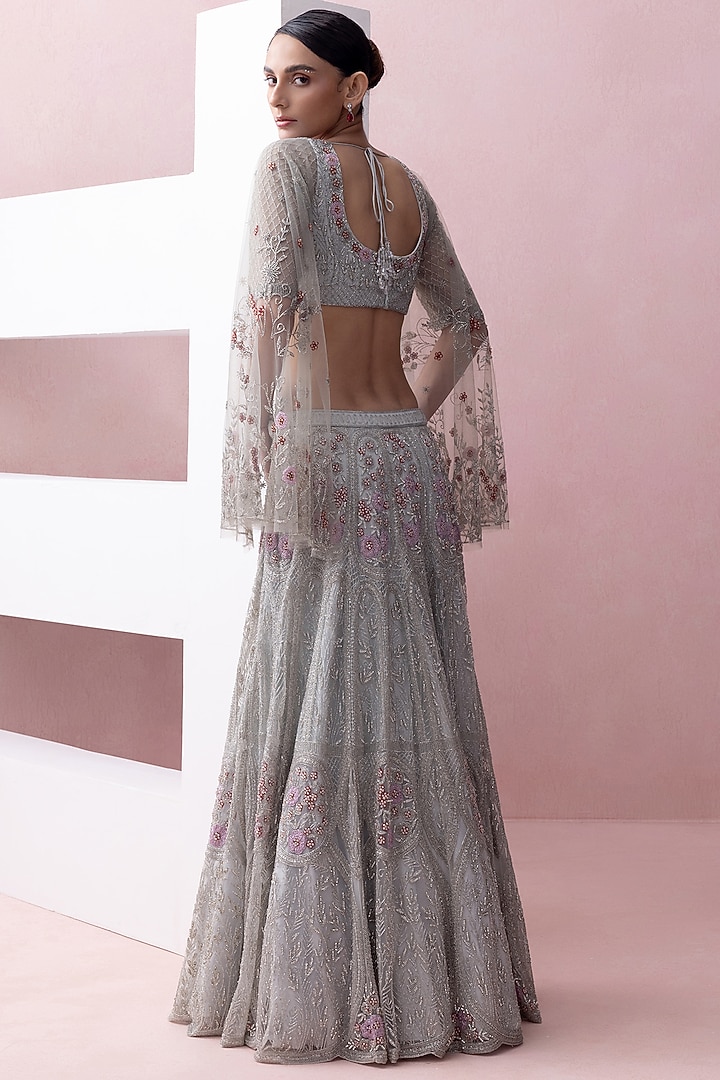 Baby Blue Tulle Bridal Lehenga Set by Esha Sethi Thirani at Pernia's Pop Up Shop
