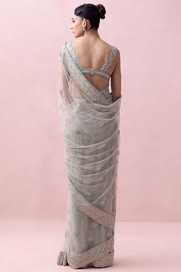 Mint Green Tulle Pre-Stitched Bridal Saree Set by Esha Sethi Thirani at Pernia's Pop Up Shop