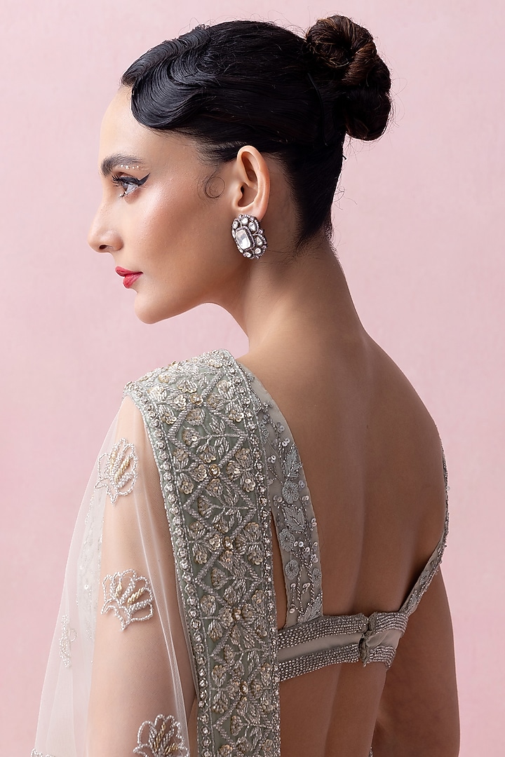Mint Green Tulle Pre-Stitched Bridal Saree Set by Esha Sethi Thirani at Pernia's Pop Up Shop