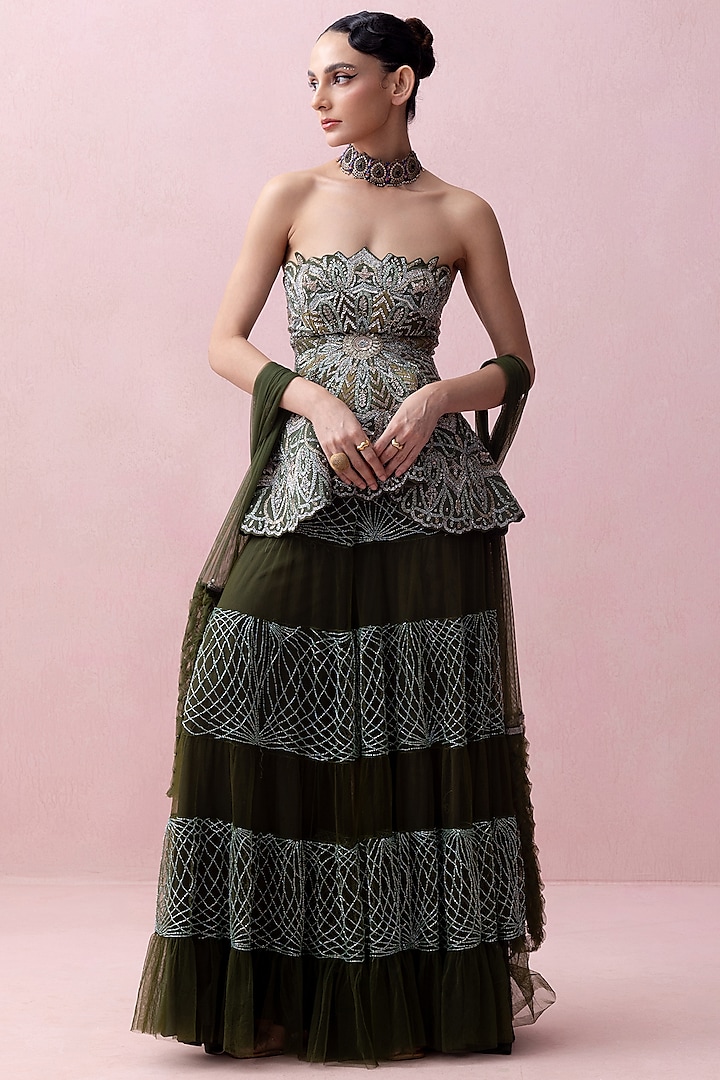 Forest Green Tulle Sharara Set by Esha Sethi Thirani at Pernia's Pop Up Shop