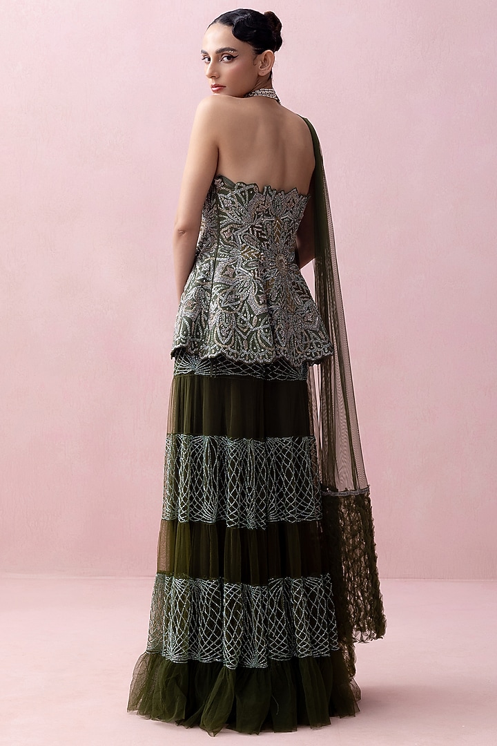 Forest Green Tulle Bridal Sharara Set by Esha Sethi Thirani at Pernia's Pop Up Shop
