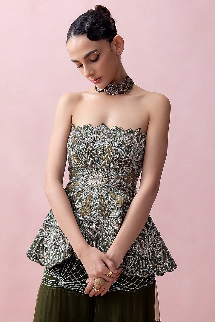Forest Green Tulle Bridal Sharara Set by Esha Sethi Thirani at Pernia's Pop Up Shop