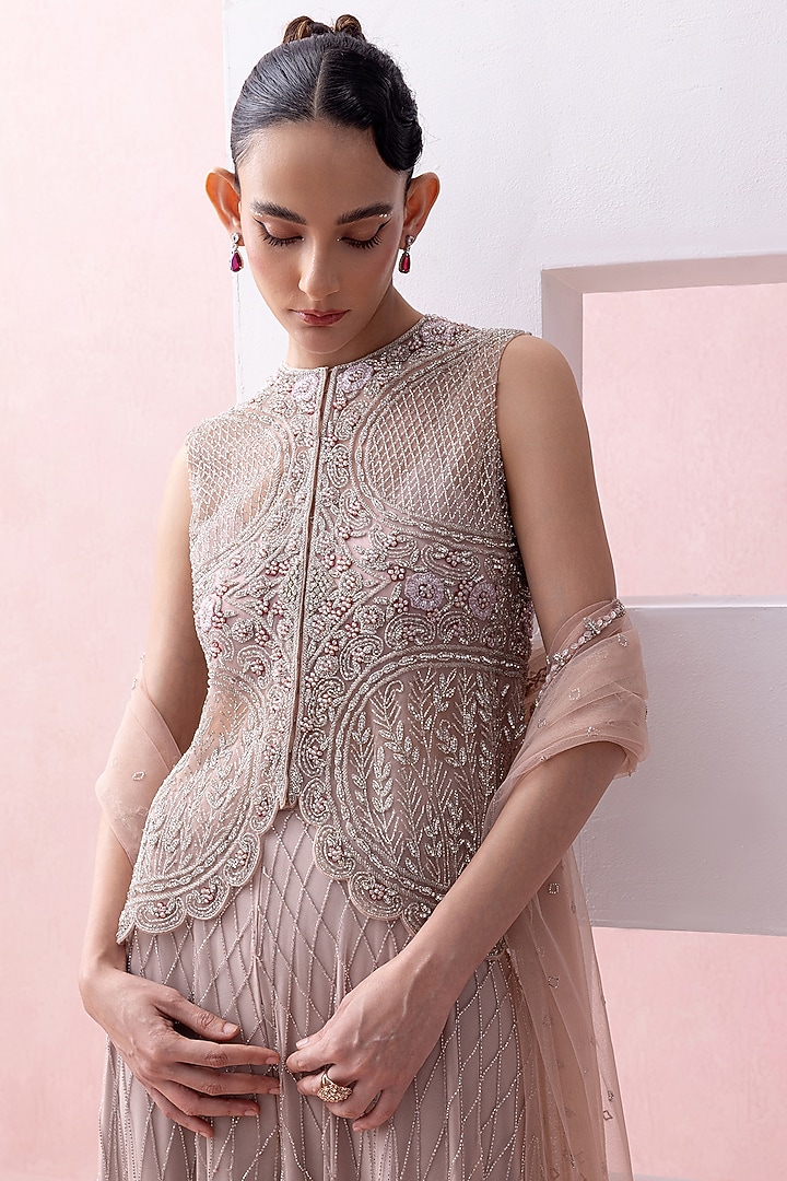 Blush Pink Tulle Bridal Sharara Set by Esha Sethi Thirani at Pernia's Pop Up Shop