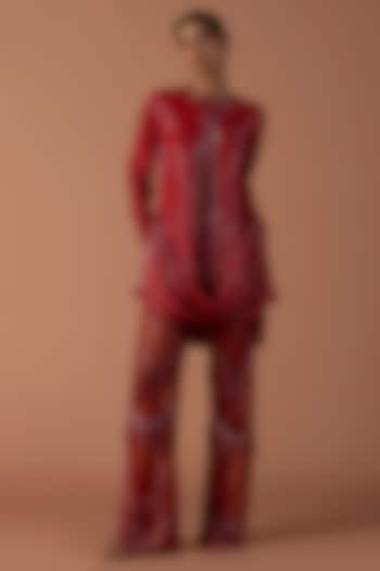 Red Georgette Sequins & Cutdana Embroidery Co-Ord Set by Esha Sethi Thirani at Pernia's Pop Up Shop