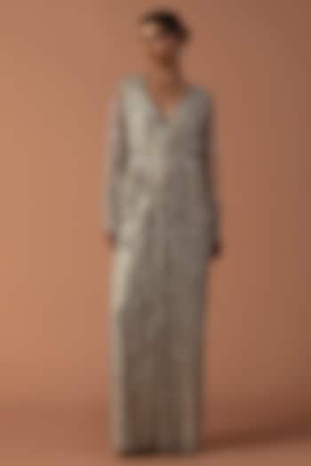 Powder Blue Jersey & Tulle Floral Embroidered Kaftan Wedding Gown by Esha Sethi Thirani at Pernia's Pop Up Shop