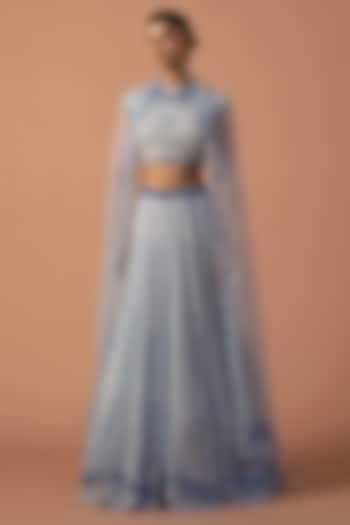 Grey Silk Organza Swarovski Stone Embroidered Bridal Lehenga Set by Esha Sethi Thirani at Pernia's Pop Up Shop