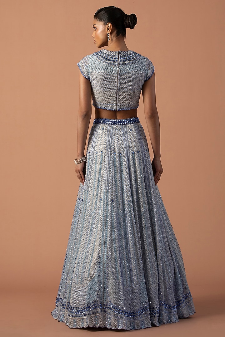 Grey Silk Organza Swarovski Stone Embroidered Bridal Lehenga Set by Esha Sethi Thirani at Pernia's Pop Up Shop