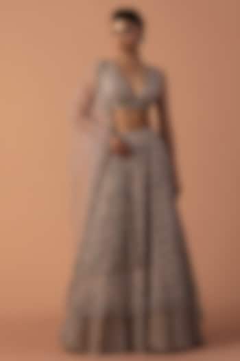 Pink Tulle Cutdana Embroidered Layered Bridal Lehenga Set by Esha Sethi Thirani at Pernia's Pop Up Shop