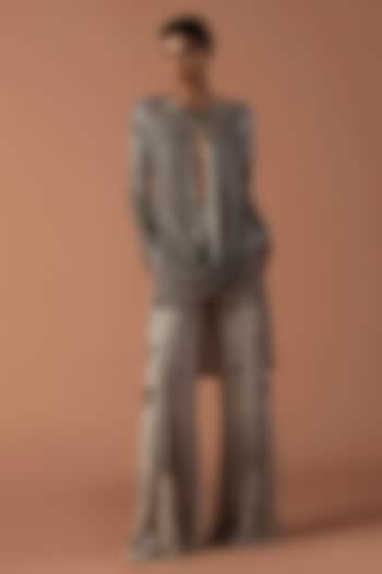 Grey Georgette & Jersey Sequins Embroidered Co-Ord Set by Esha Sethi Thirani at Pernia's Pop Up Shop