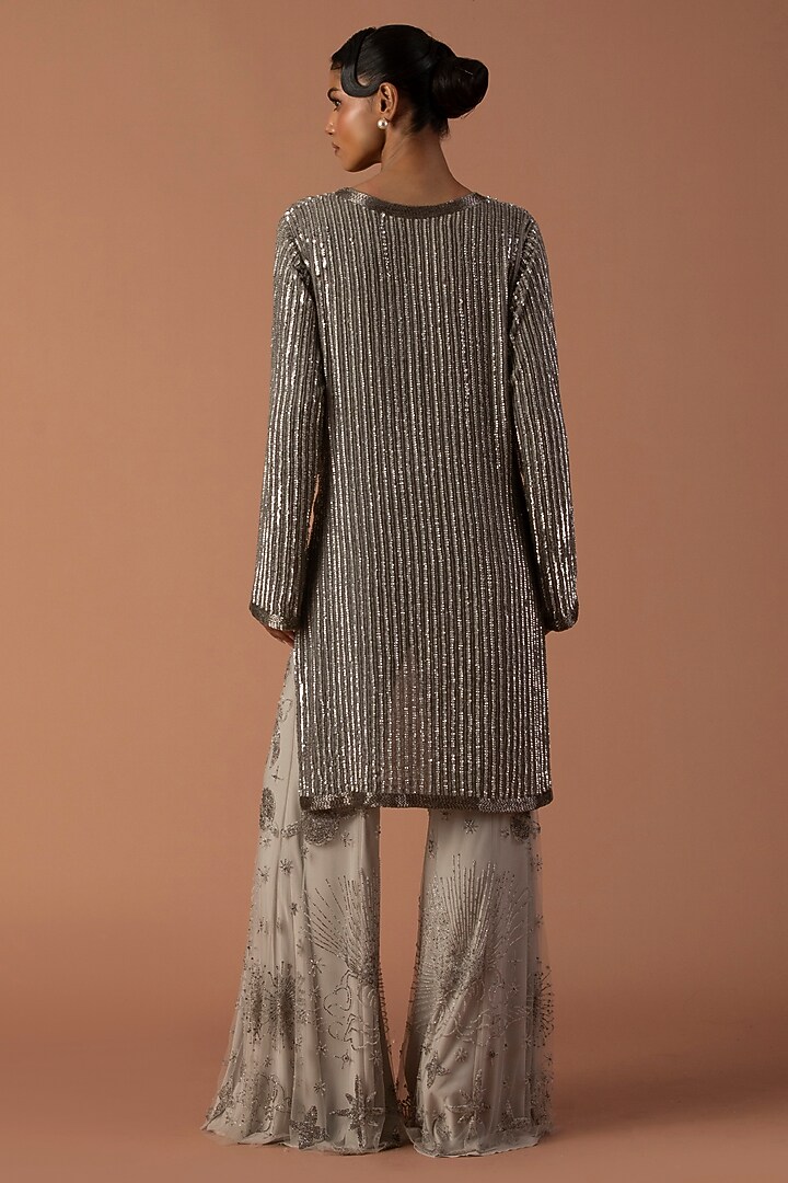 Grey Georgette & Jersey Sequins Embroidered Co-Ord Set by Esha Sethi Thirani at Pernia's Pop Up Shop