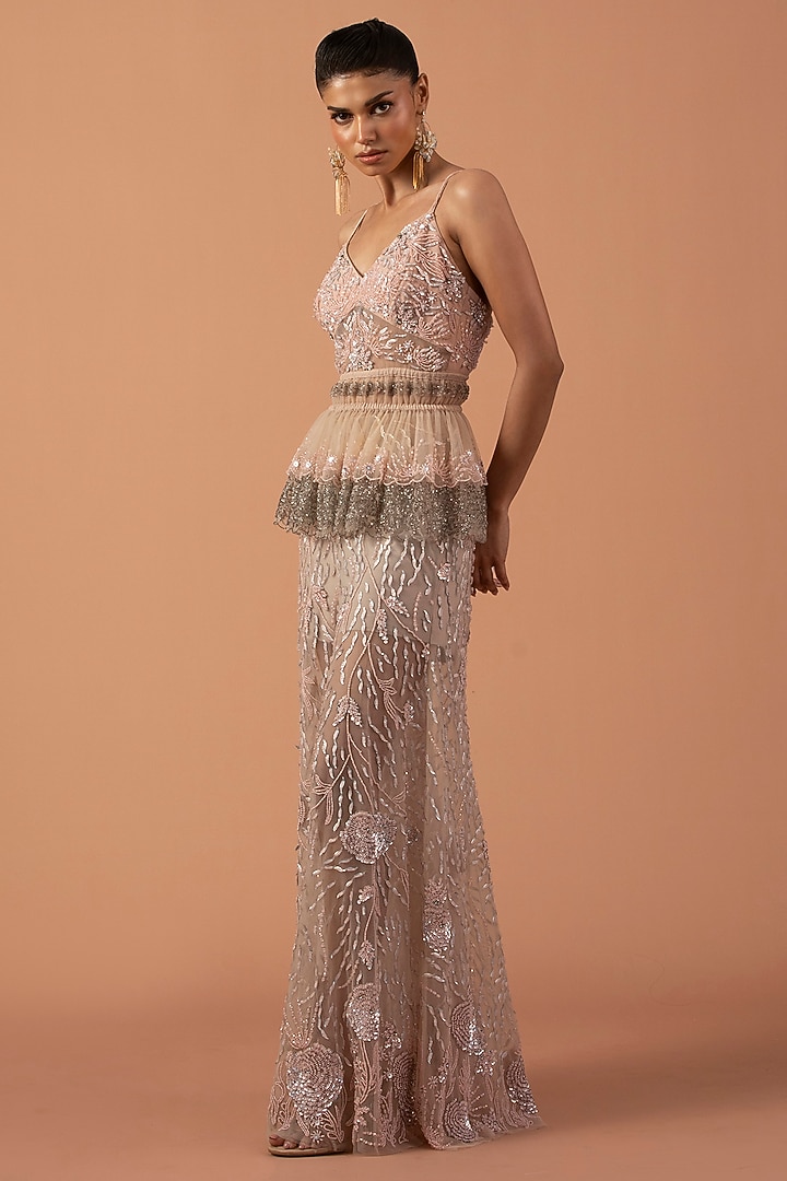 Blush Pink Tulle & Jersey Metallic Sequins  Co-Ord Set by Esha Sethi Thirani at Pernia's Pop Up Shop