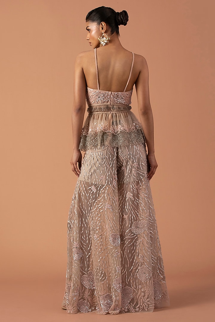 Blush Pink Tulle & Jersey Metallic Sequins Co-Ord Set by Esha Sethi Thirani at Pernia's Pop Up Shop