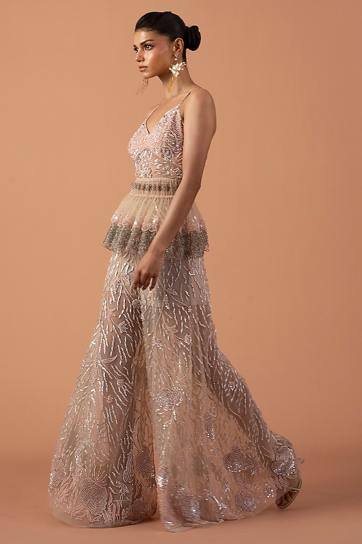 Blush Pink Tulle & Jersey Metallic Sequins Co-Ord Set by Esha Sethi Thirani at Pernia's Pop Up Shop