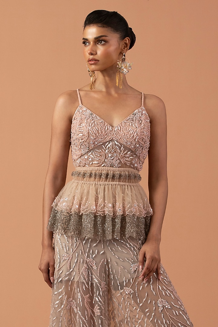 Blush Pink Tulle & Jersey Metallic Sequins Co-Ord Set by Esha Sethi Thirani at Pernia's Pop Up Shop