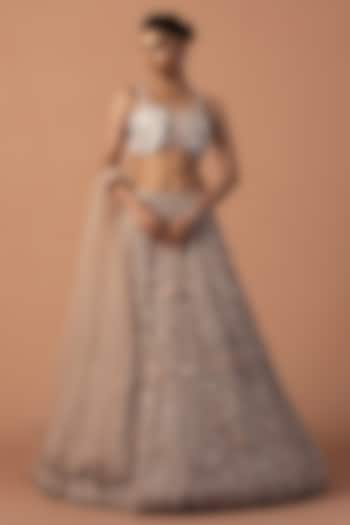 Pink Tulle Floral & Cutdana Embroidered Bridal Lehenga Set by Esha Sethi Thirani at Pernia's Pop Up Shop