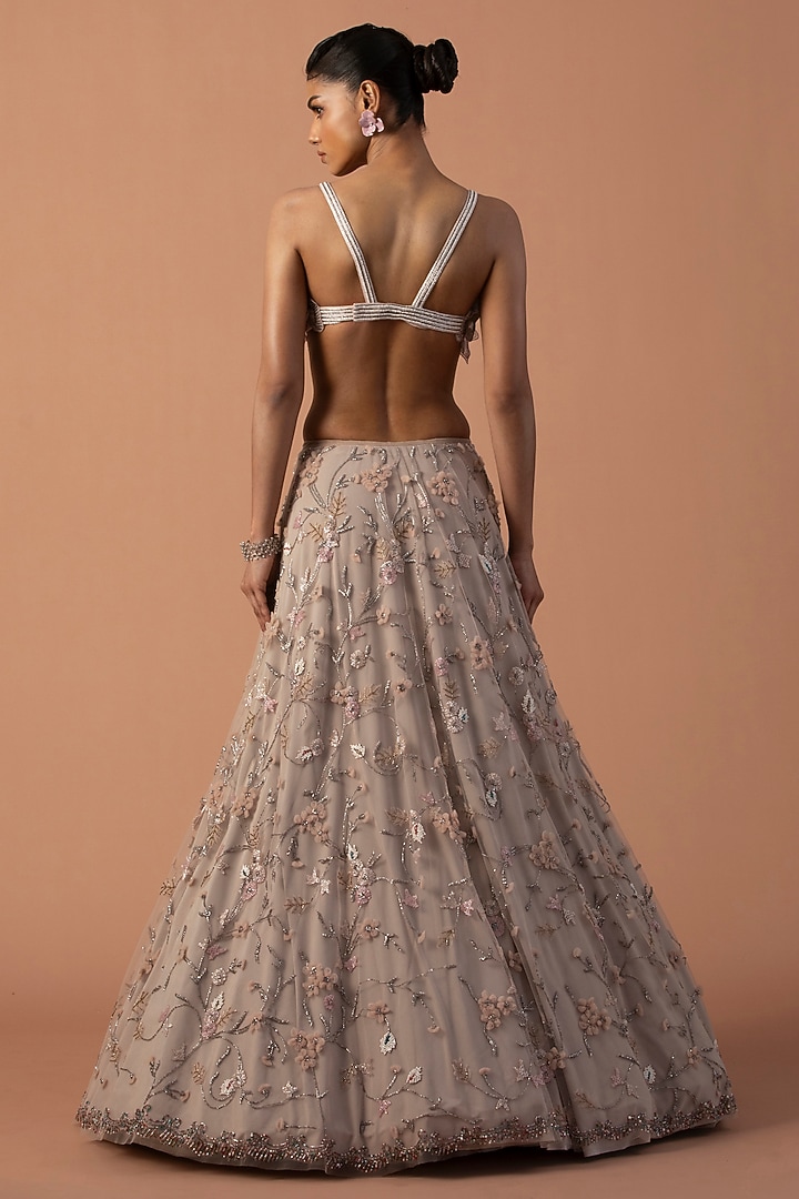 Pink Tulle Floral & Cutdana Embroidered Bridal Lehenga Set by Esha Sethi Thirani at Pernia's Pop Up Shop