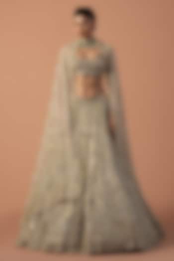 Gold Tulle Mirror Embroidered Bridal Lehenga Set by Esha Sethi Thirani at Pernia's Pop Up Shop