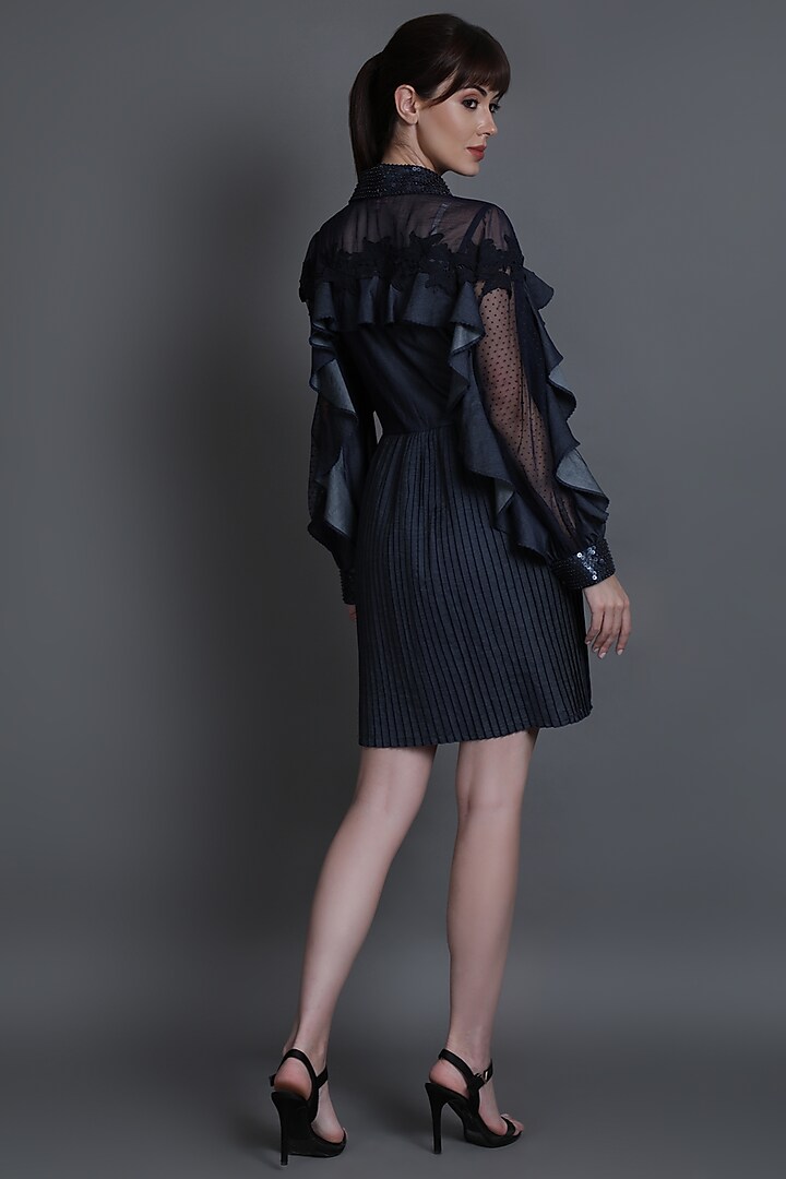 Navy Blue Pleated Cocktail Dress by Estera at Pernia's Pop Up Shop