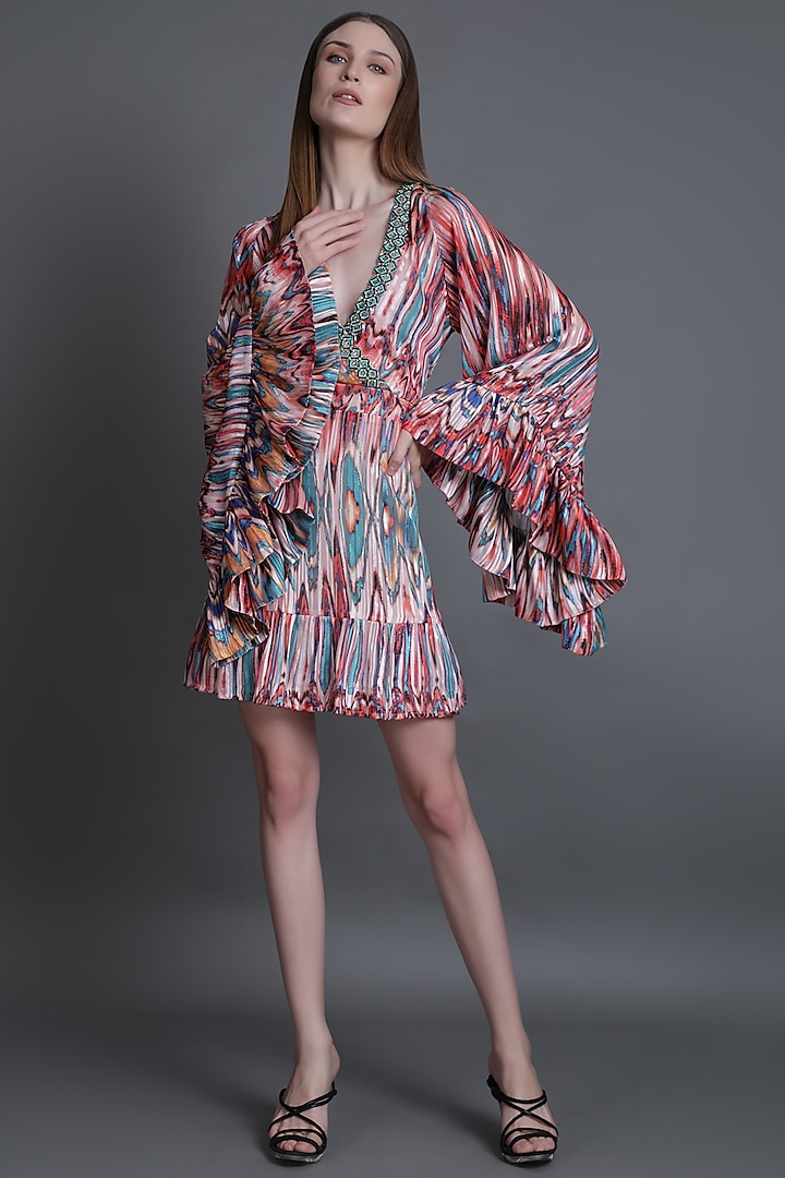 Multi-Colored Embroidered Wrap Dress by Estera