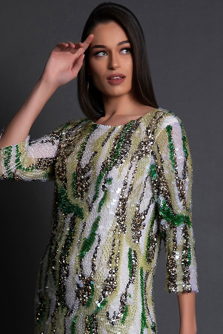 Ivory Sequined Mini Cocktail Dress by Estera at Pernia's Pop Up Shop