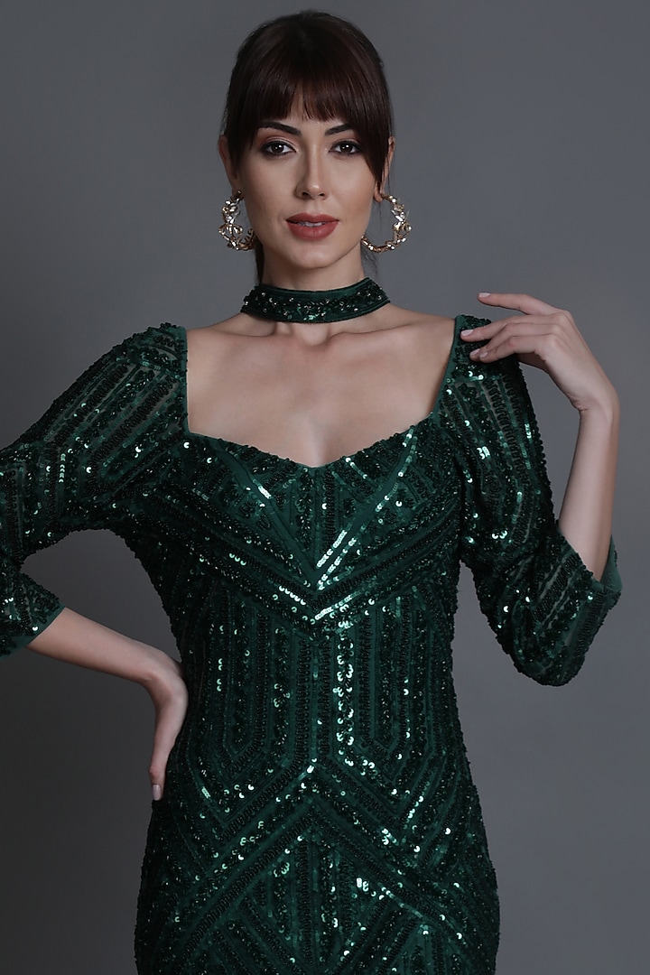 Green Embellished Cocktail Dress by Estera at Pernia's Pop Up Shop