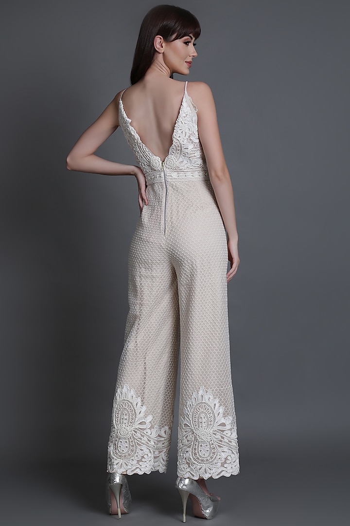 Ivory Embroidered Jumpsuit by Estera at Pernia's Pop Up Shop
