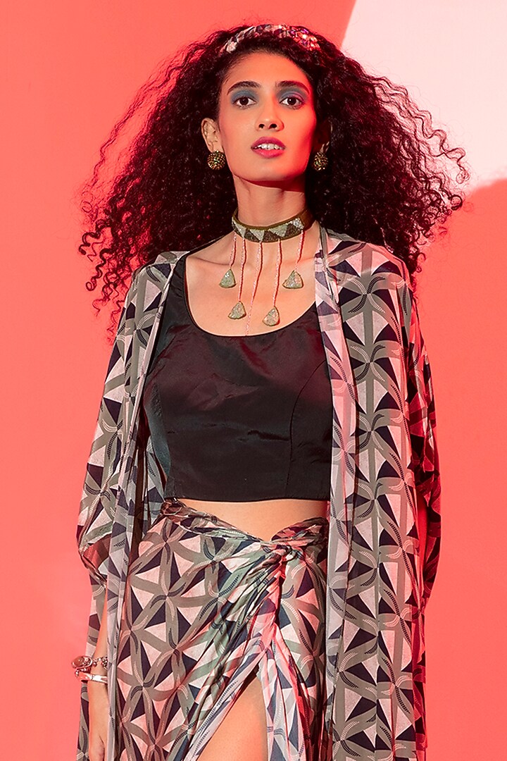 Green Viscose Crepe Cape Set by Esha L Amin at Pernia's Pop Up Shop