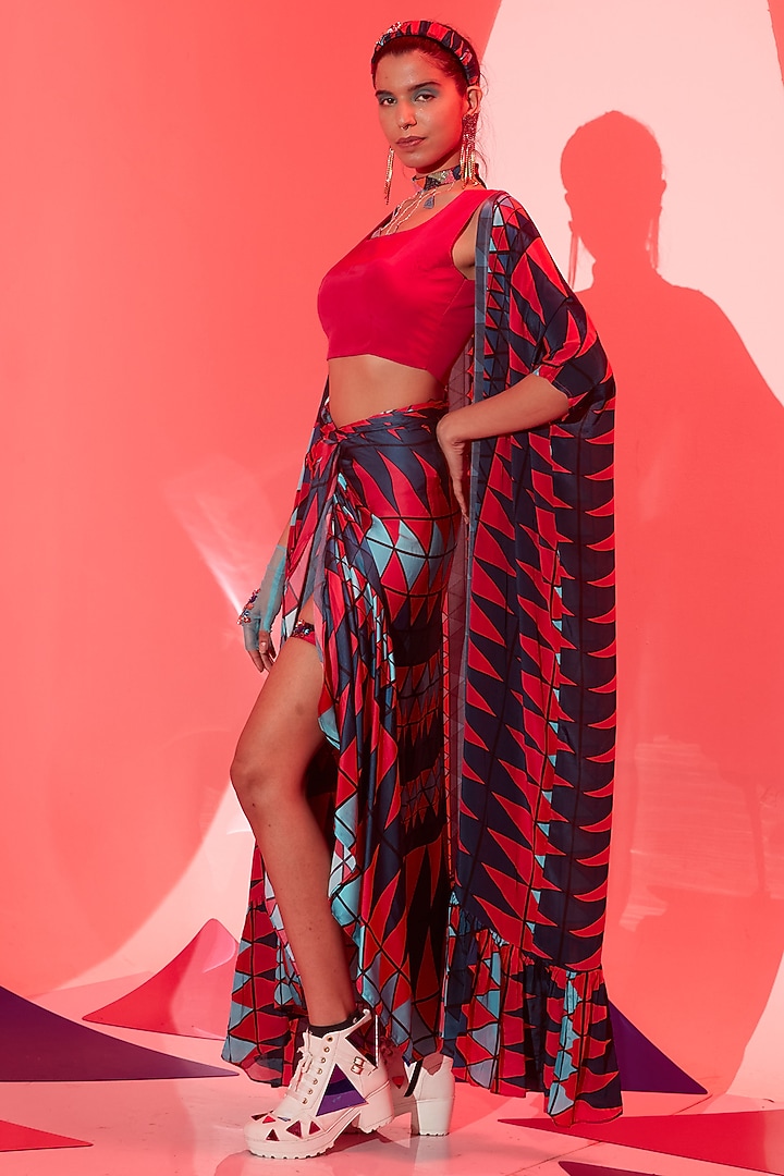 Multi-Colored Viscose Crepe Cape Set by Esha L Amin at Pernia's Pop Up Shop