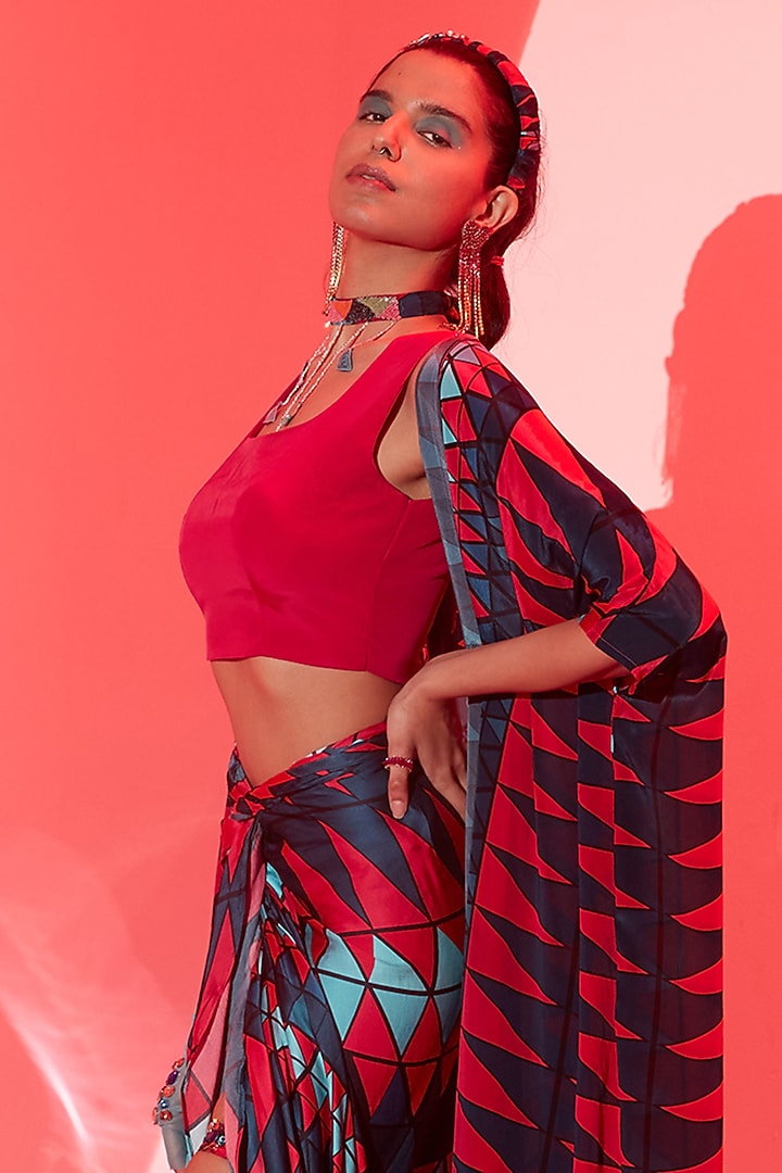 Multi-Colored Viscose Crepe Cape Set by Esha L Amin at Pernia's Pop Up Shop