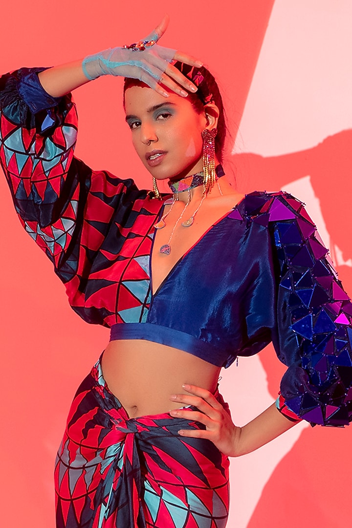 Multi-Colored Viscose Crepe Printed Skirt Set by Esha L Amin at Pernia's Pop Up Shop