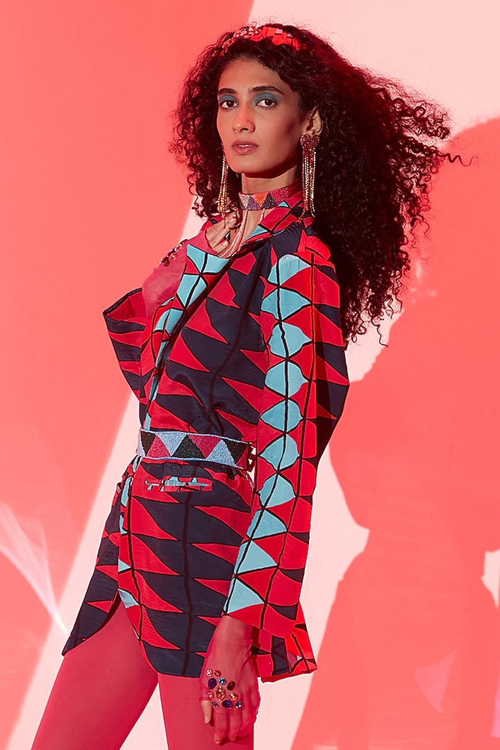 Multi-Colored Viscose Crepe Printed Blazer by Esha L Amin at Pernia's Pop Up Shop