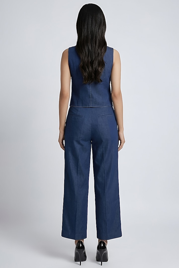 Navy Blue Cotton Printed Waistcoat Set by Eshaani Jayaswal at Pernia's Pop Up Shop