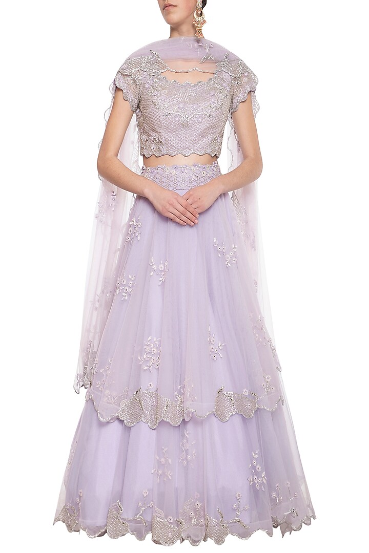 Lavender embroidered Wedding Lehenga set by Eshaani Jayaswal at Pernia's Pop Up Shop