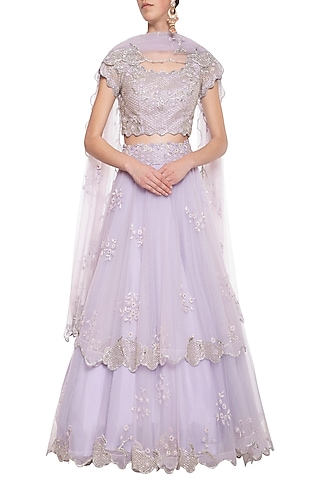 Lavender embroidered lehenga set by Eshaani Jayaswal