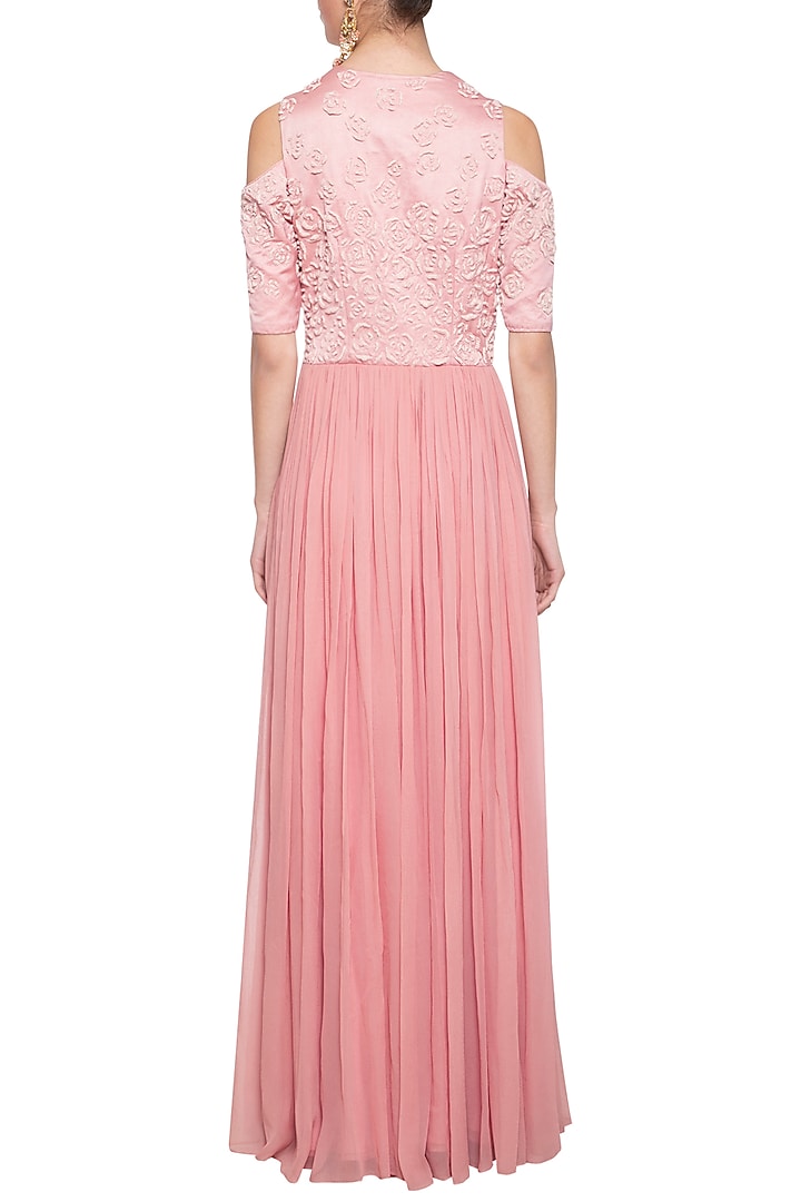 Brandy rose embroidered Wedding Anarkali gown set by Eshaani Jayaswal at Pernia's Pop Up Shop