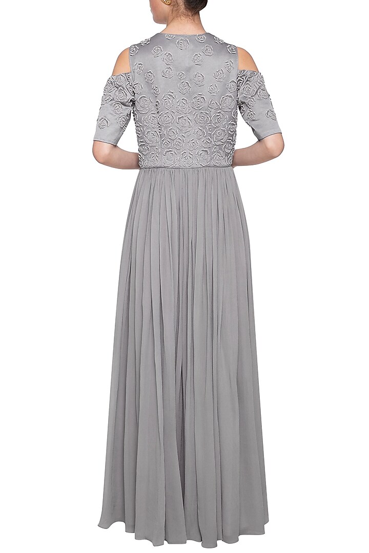 Grey embroidered Wedding Anarkali gown set by Eshaani Jayaswal at Pernia's Pop Up Shop