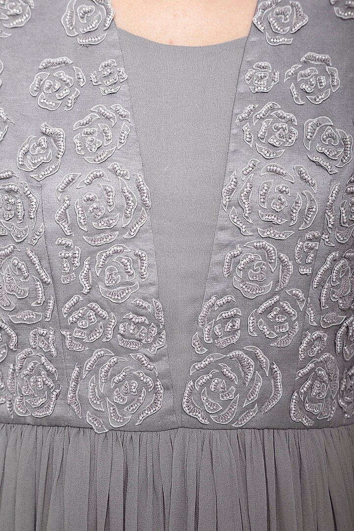 Grey embroidered Wedding Anarkali gown set by Eshaani Jayaswal at Pernia's Pop Up Shop