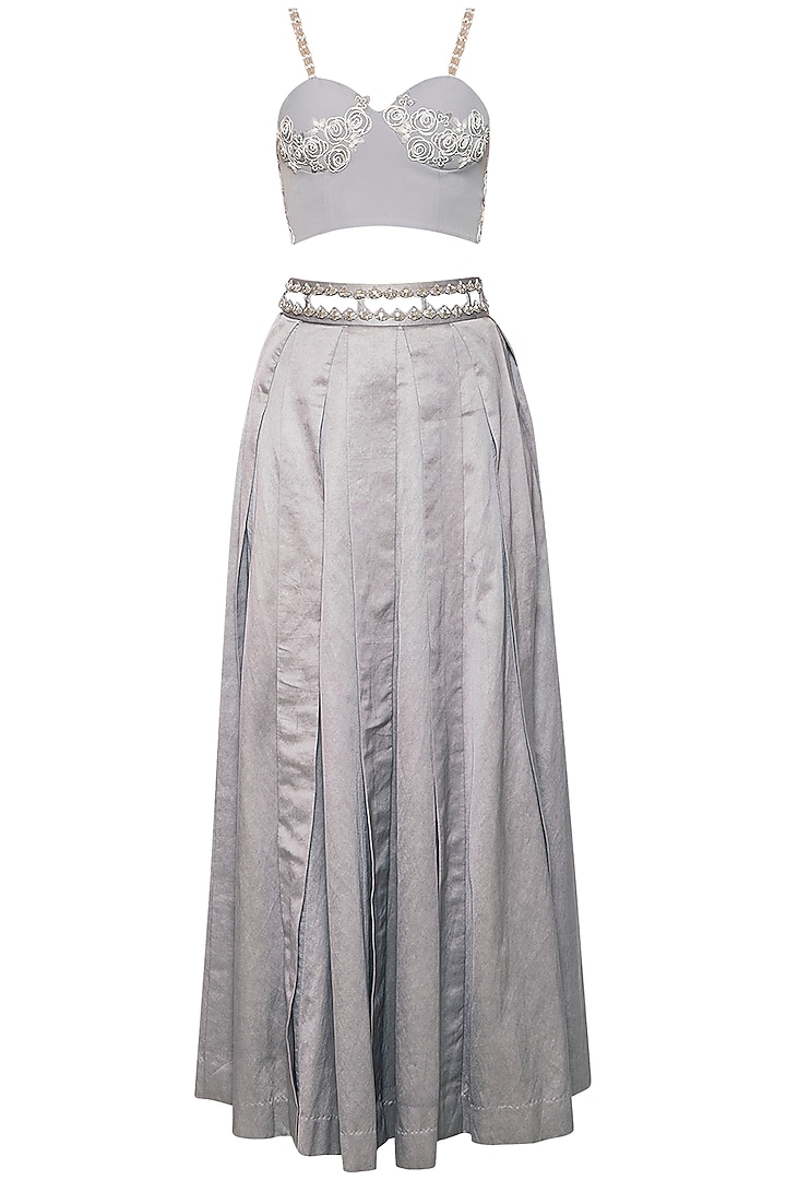 Grey embroidered corset Wedding Lehenga set by Eshaani Jayaswal at Pernia's Pop Up Shop