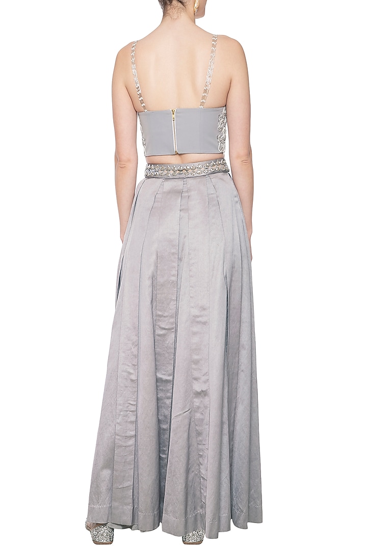 Grey embroidered corset Wedding Lehenga set by Eshaani Jayaswal at Pernia's Pop Up Shop