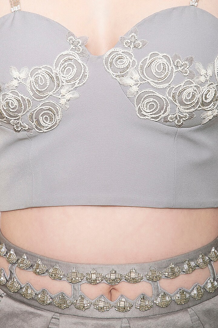 Grey embroidered corset Wedding Lehenga set by Eshaani Jayaswal at Pernia's Pop Up Shop