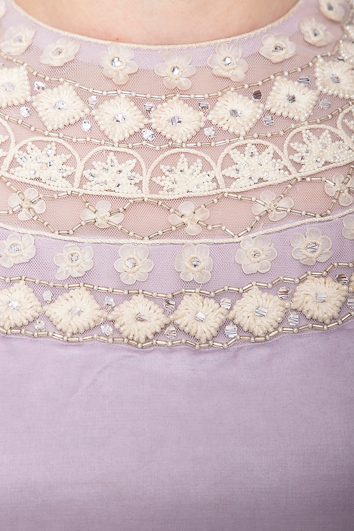 Lavender embroidered ruffle Wedding Saree set by Eshaani Jayaswal at Pernia's Pop Up Shop