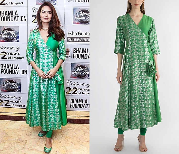 Emerald Green Printed Angrakha Kurta by Masaba at Pernia's Pop Up Shop