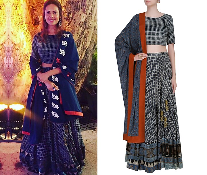 Navy and white printed lehenga set available only at Pernia's Pop Up Shop