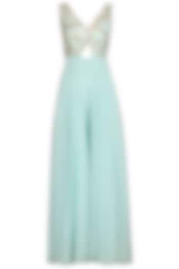 Ice Blue Embroidered Jumpsuit by Esha Koul
