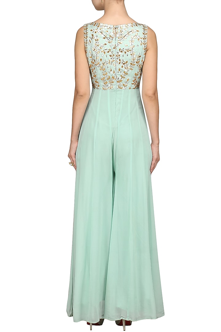 Ice blue embroidered jumpsuit available only at Pernia's Pop Up Shop.